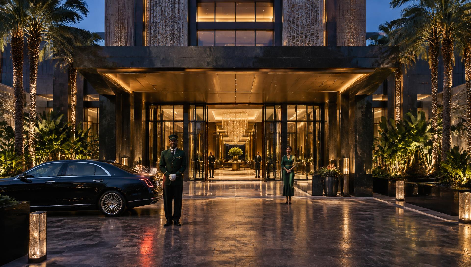 KIRAVA five-star hotel entrance at dusk